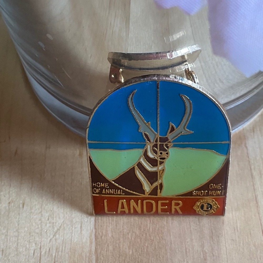 Lions Club Lander Wyoming One Shot Antelope Hunt Vintage Enamel Pin Badge